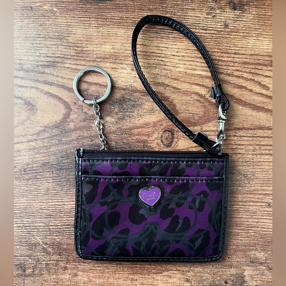 Coach skinny mini ID wallet insert Purple and black leopard print